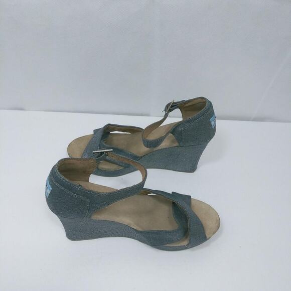 TOMS Sienna Denim Metallic Strappy Wedge Sandal Vacation Size 9.5 - Picture 6 of 11